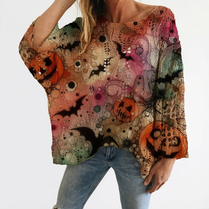 The Elara Pumpkin Night Openwork Sweater