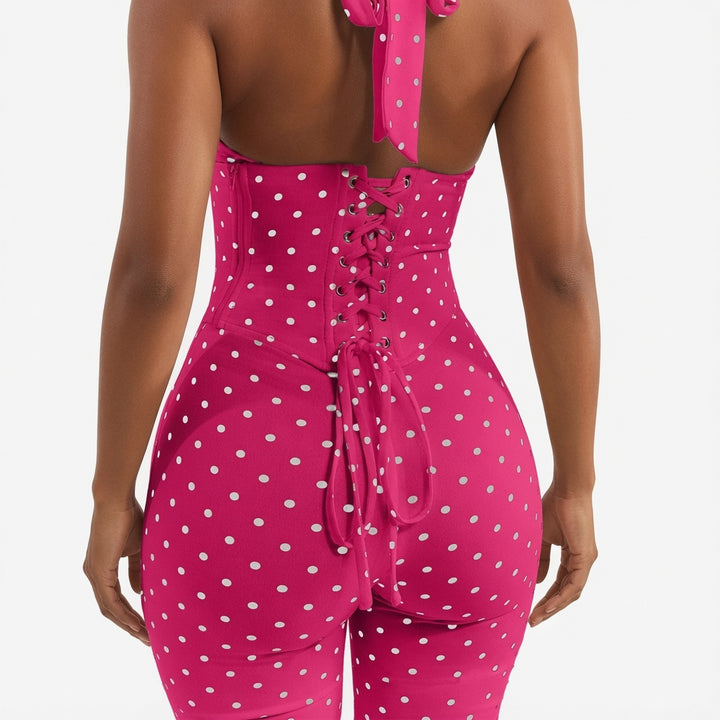 The Elara Polka Dot Fishbone Corset Capri Set