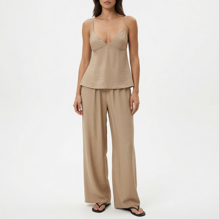 The Elara Luxe Draped Cami Wide Leg Set