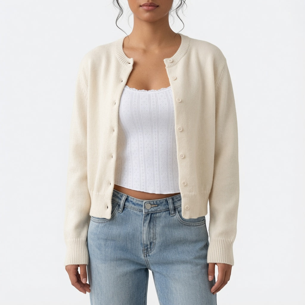 The Elara Lightweight Cropped Button Cardigan