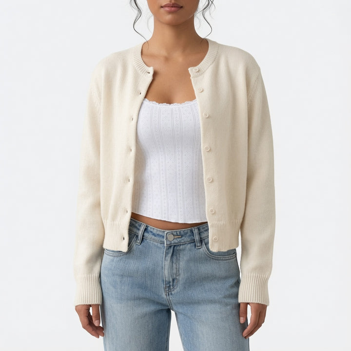 The Elara Lightweight Cropped Button Cardigan