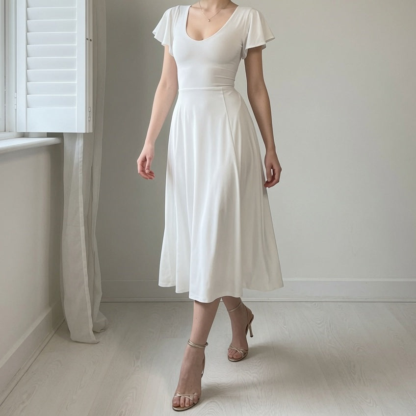The Elara Flutter Sleeve Sweetheart Midi Dress