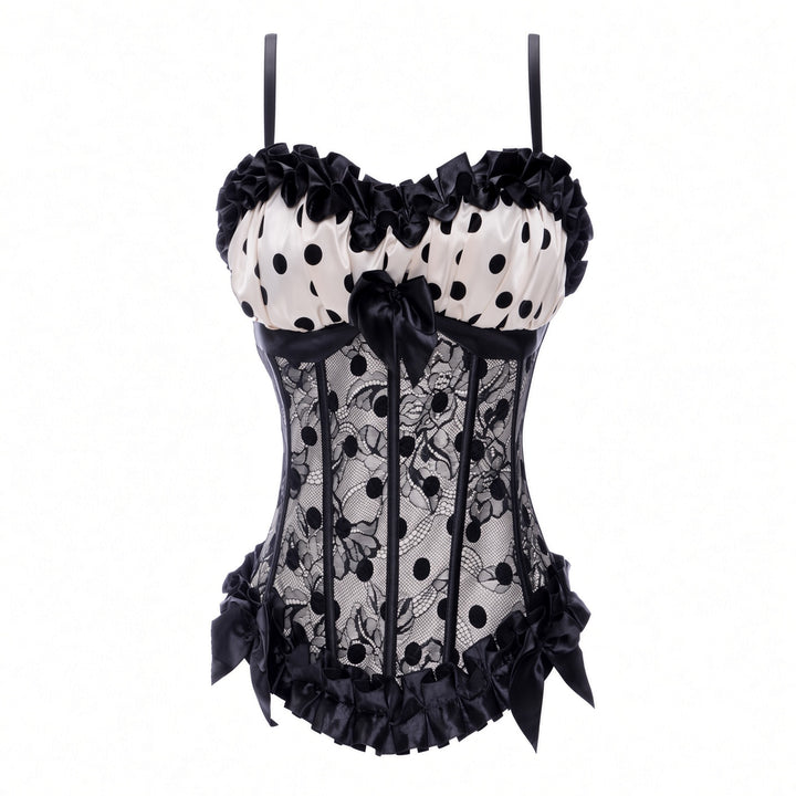 The Elara Polka-Dot Ruffle Lace Corset Top