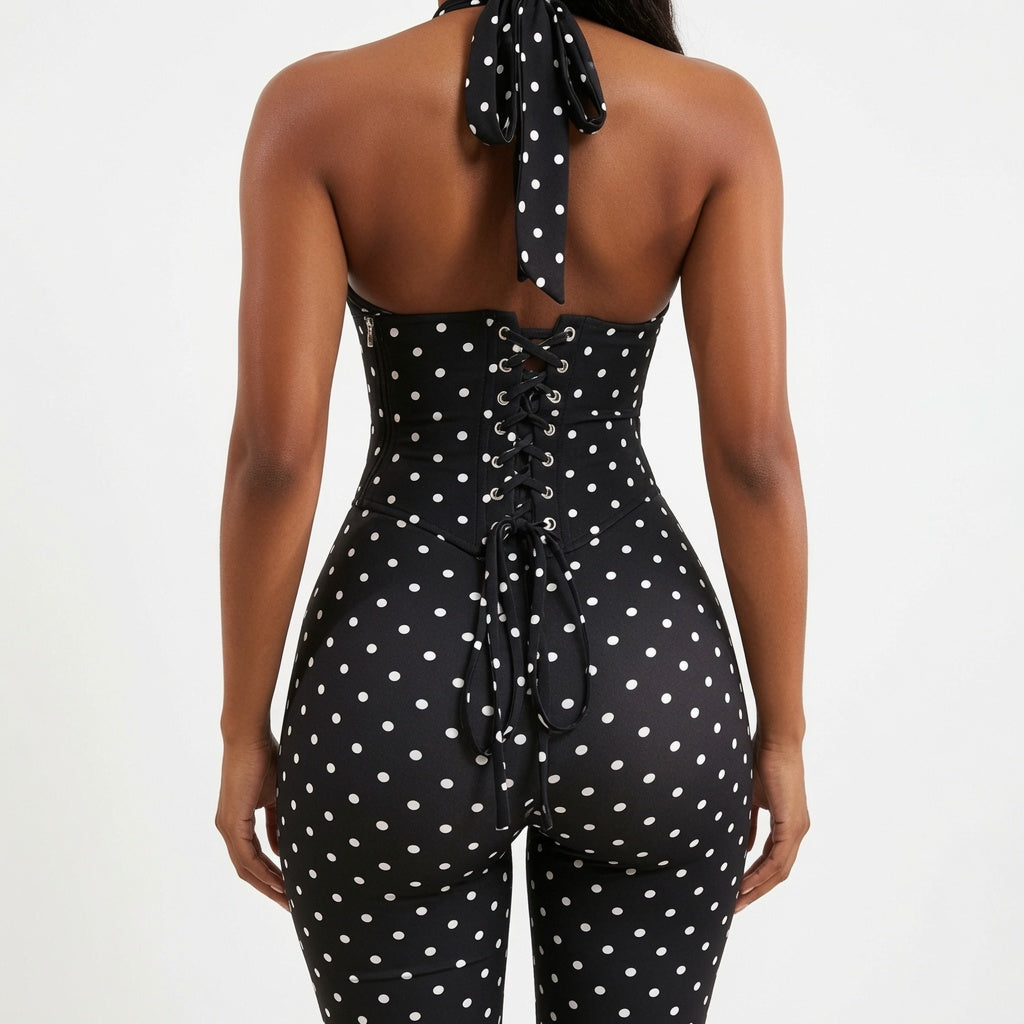 The Elara Polka Dot Fishbone Corset Capri Set