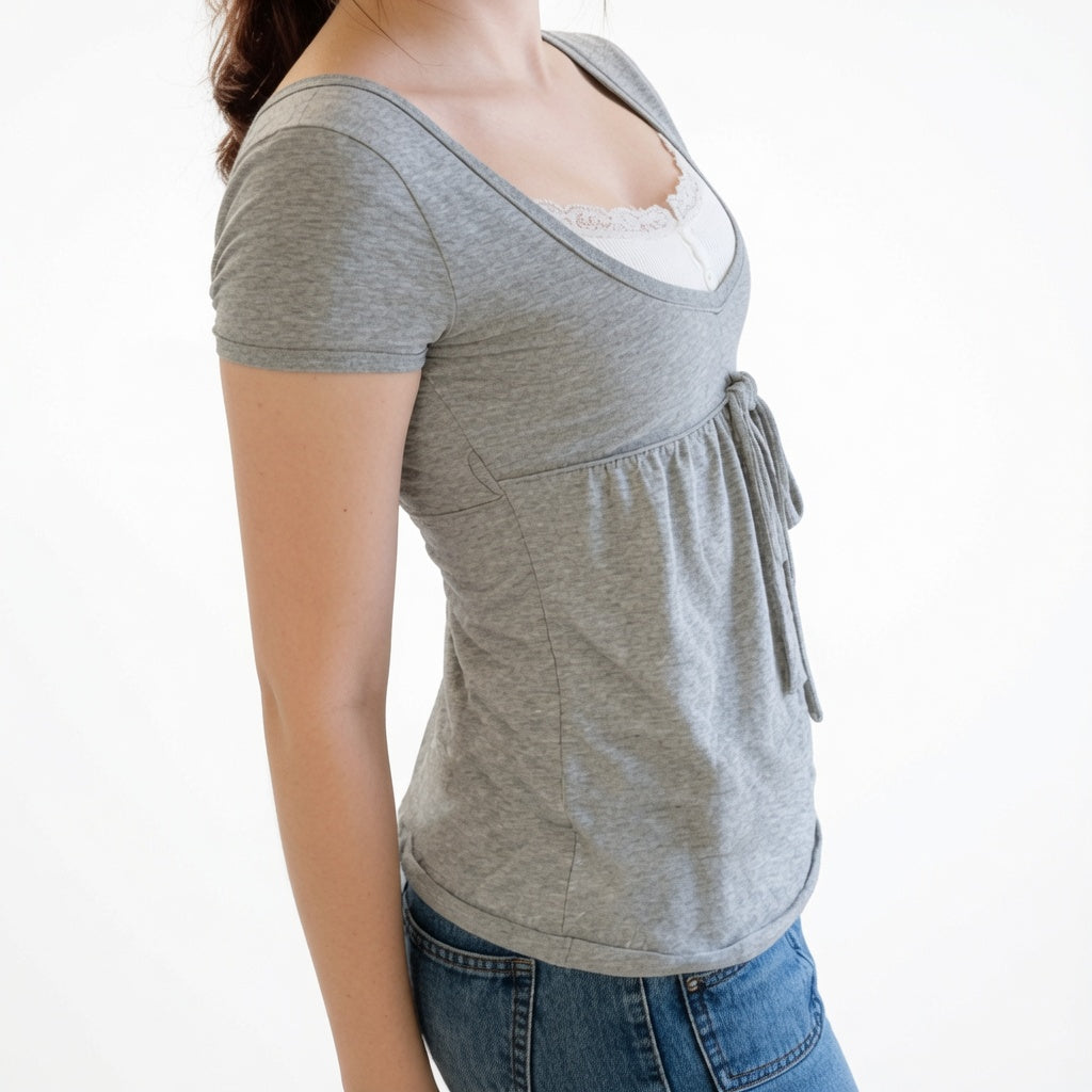 The Elara Lace Layer Bow Front Top