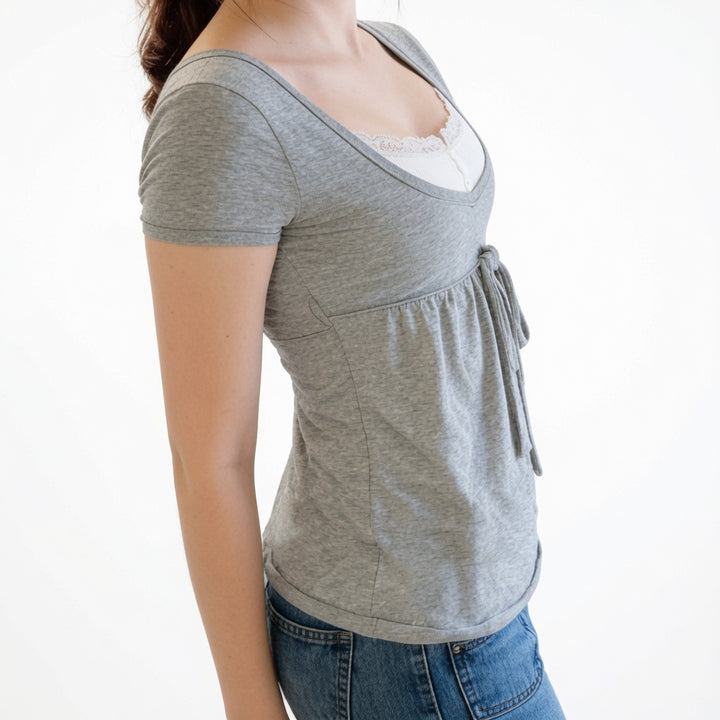 The Elara Lace Layer Bow Front Top