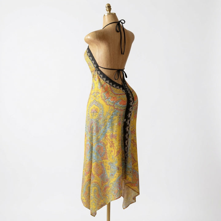 Boho Deep-V Backless Resort Dress