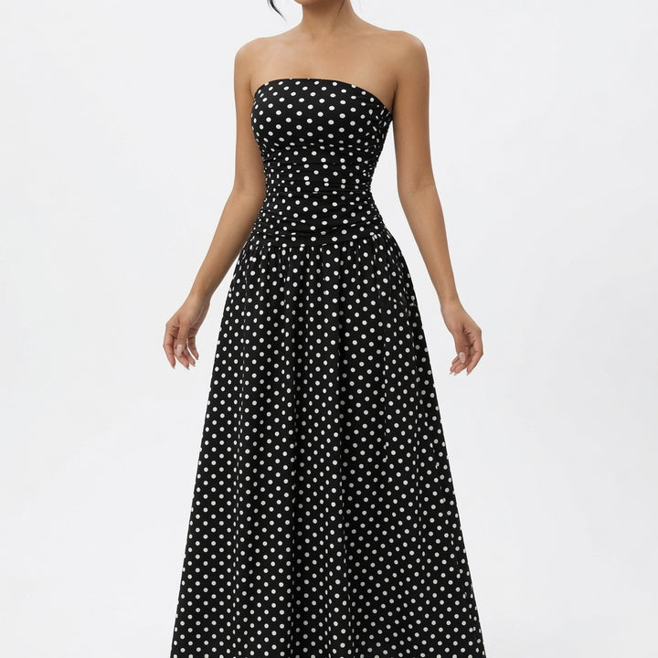 The Elara Stretch Polka Dot Maxi Dress