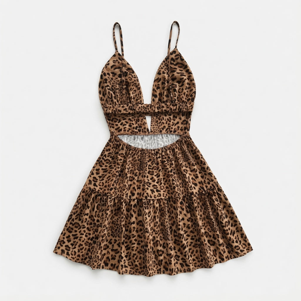 The Elara Leopard Cut-Out Backless Mini Dress