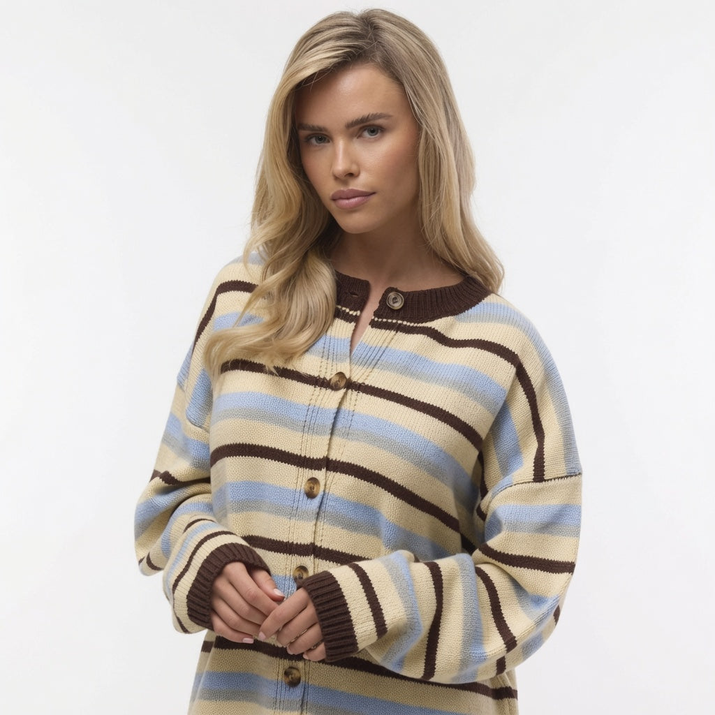 The Elara Contrast-Stripe Knit Cardigan