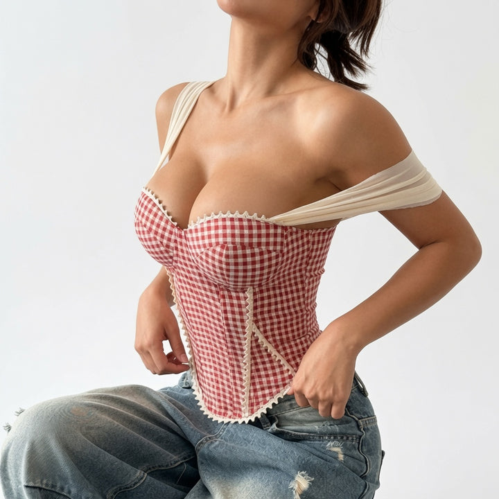 The Elara Ribbon Gingham Corset Top
