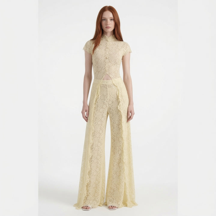 The Elara High Neck Lace Cutout Flowy Set