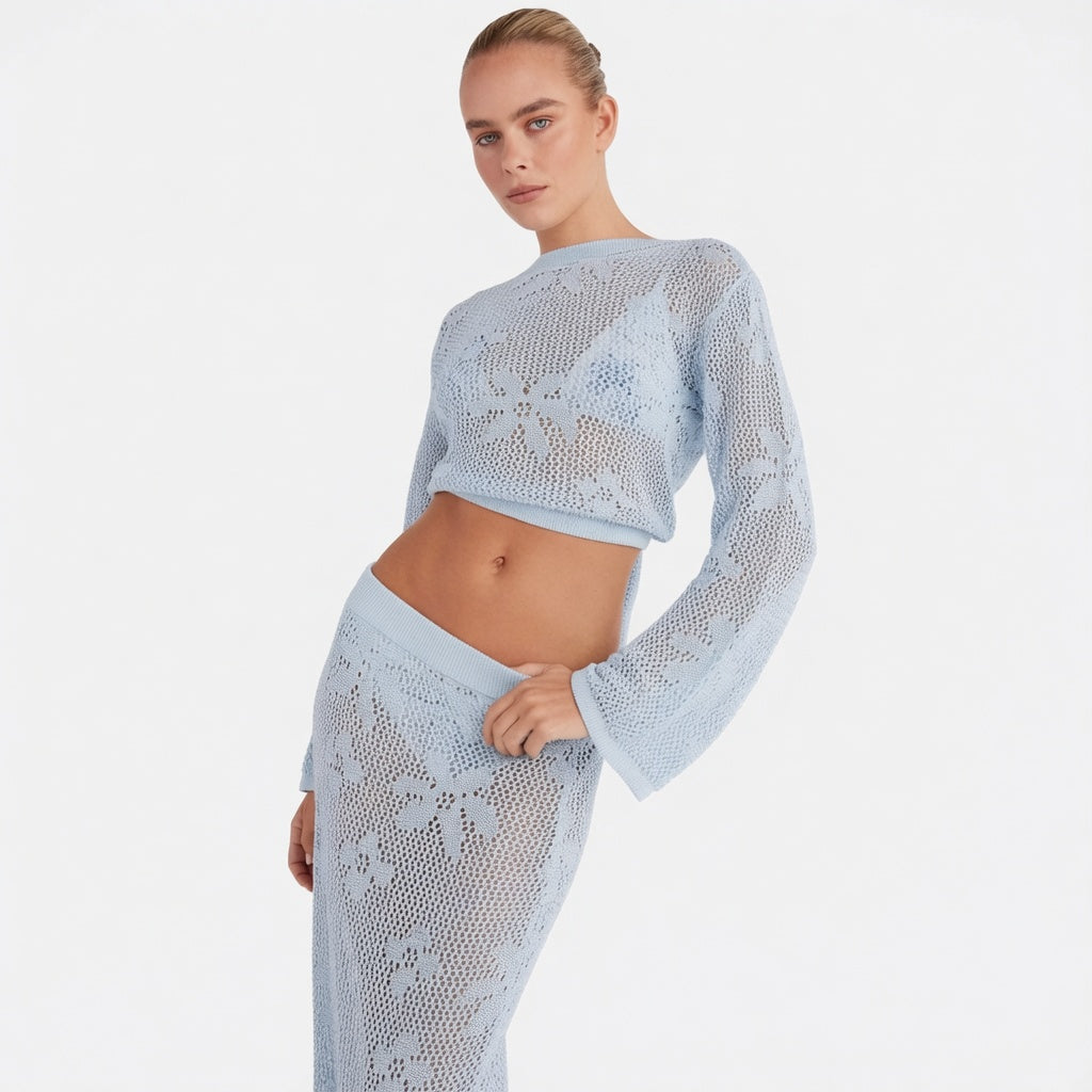 The Elara Crochet Floral Wrap Tie 2 Piece Cover Up Set