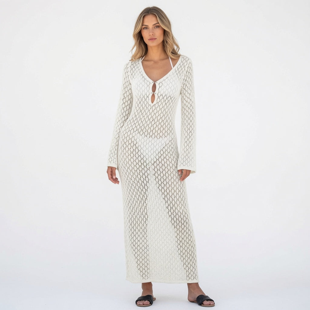 The Elara Crochet Hollow-Out Maxi Cover Up