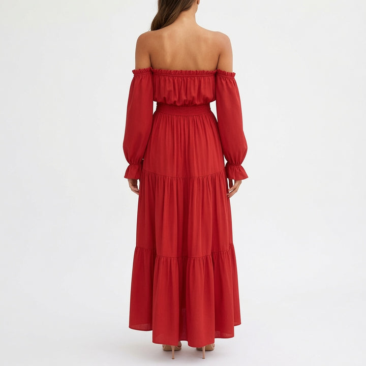 Boho Off-Shoulder Smocked Tiered Maxi Dress