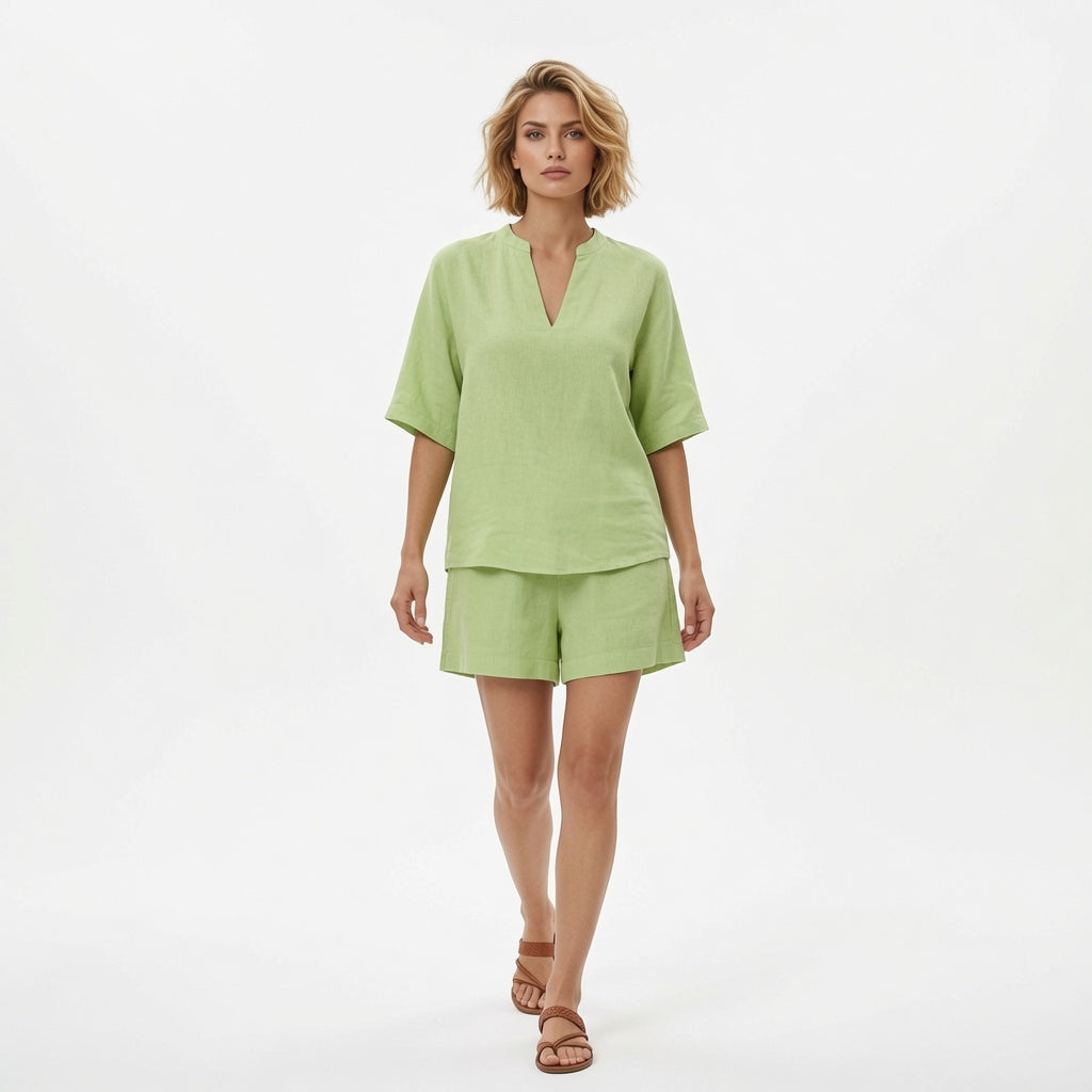 The Elara Linen Breeze Deep V Two Piece Set