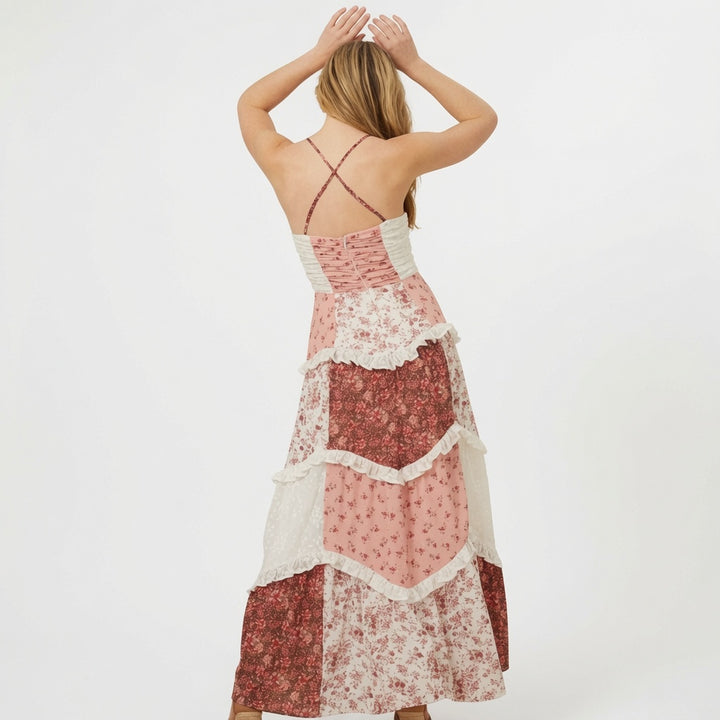 The Elara Heirloom Floral Patchwork Maxi Dress