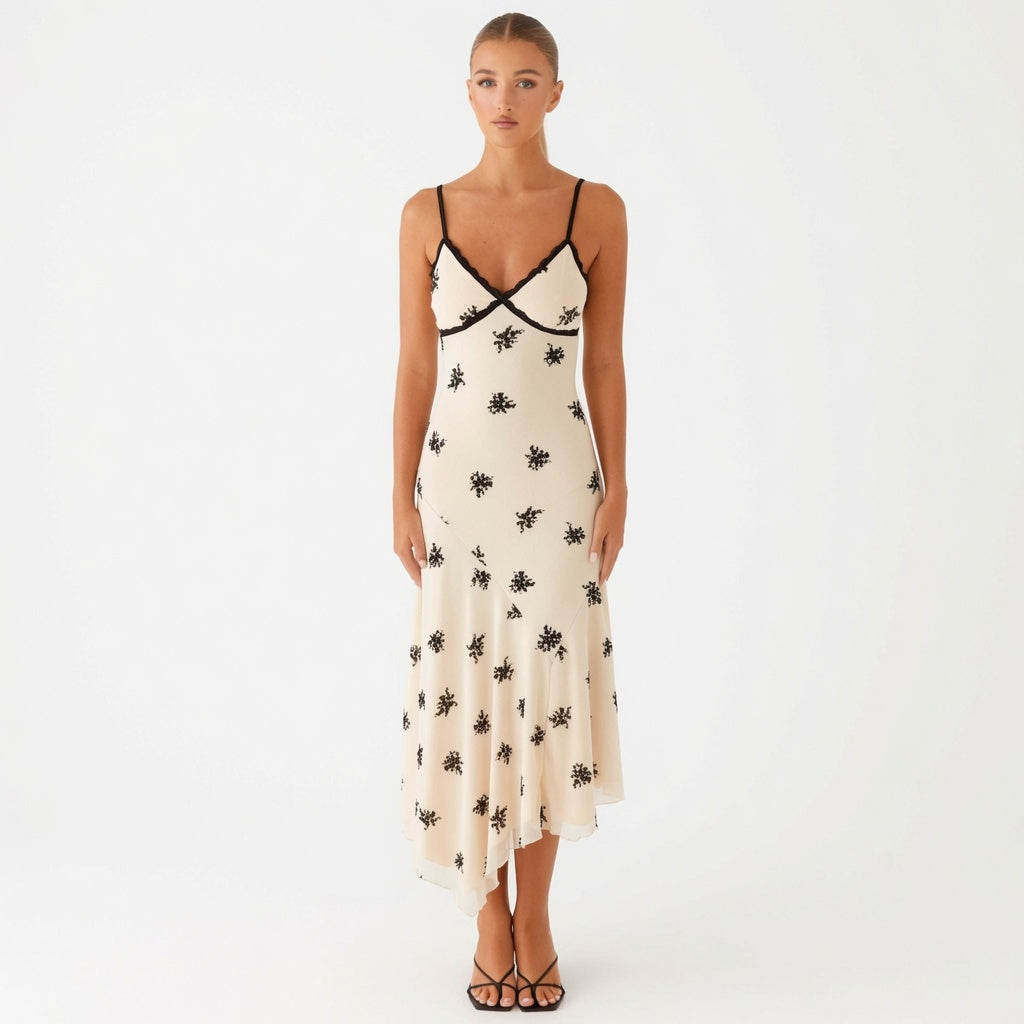 Boho Floral Embroidered Lace Slip Dress