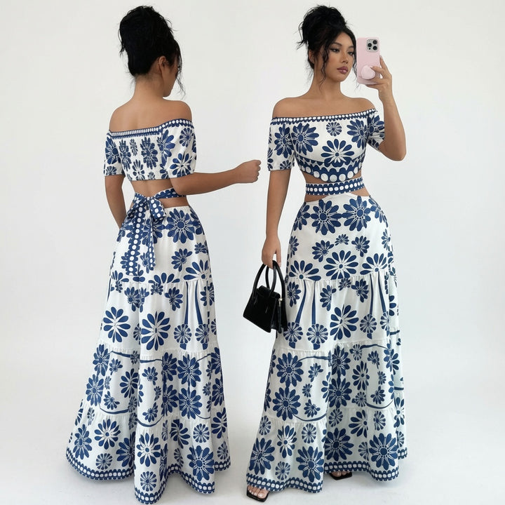 The Elara Floral Off-Shoulder Cut-Out Two-Piece Set