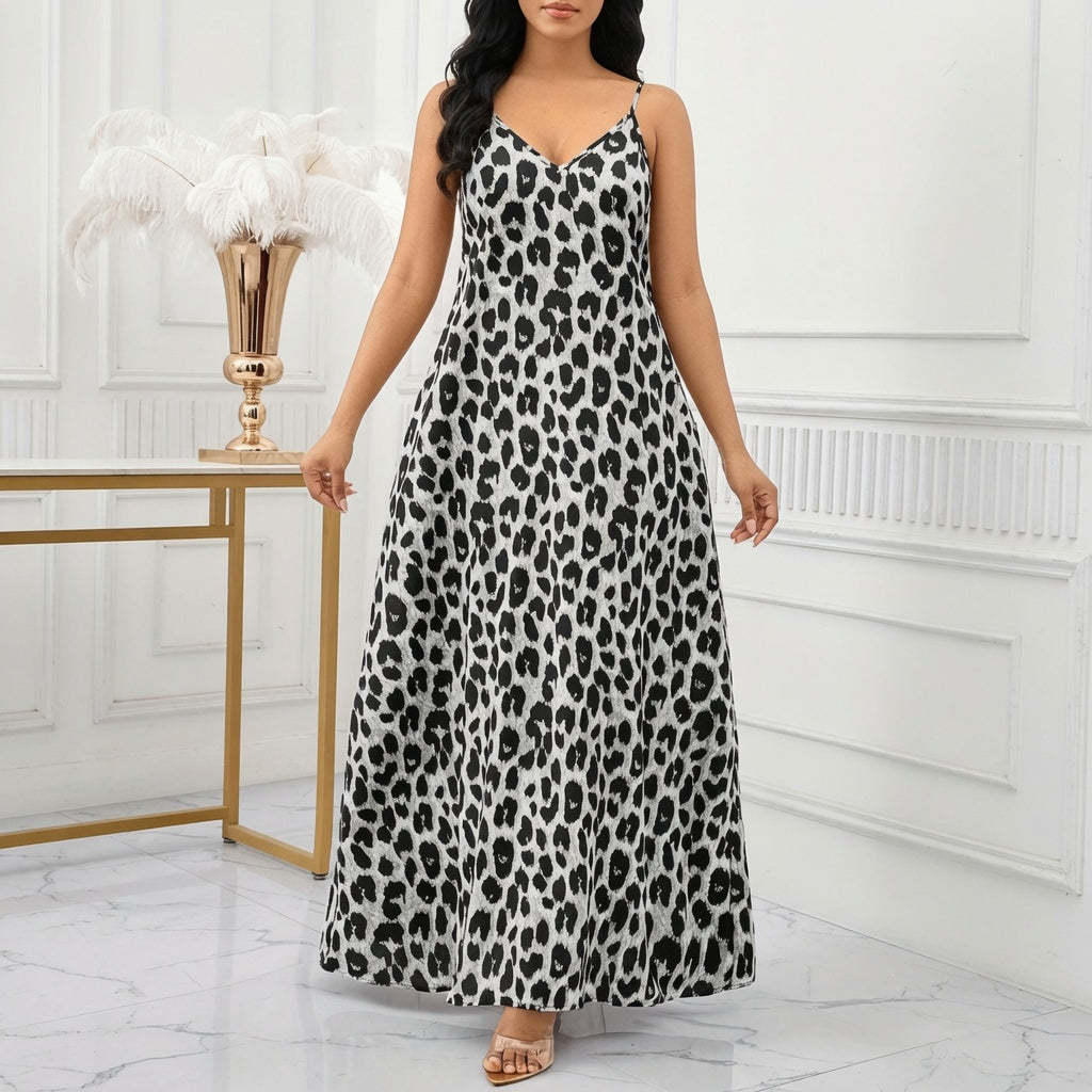 The Elara Loose Fit Graphic Maxi Dress with Pockets