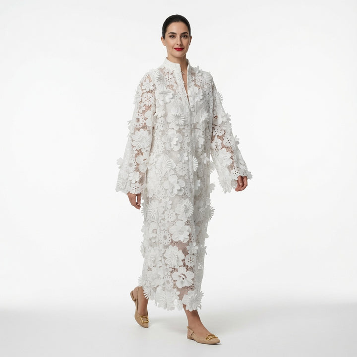 The Elara 3D Romantic Vintage Floral Lace Maxi