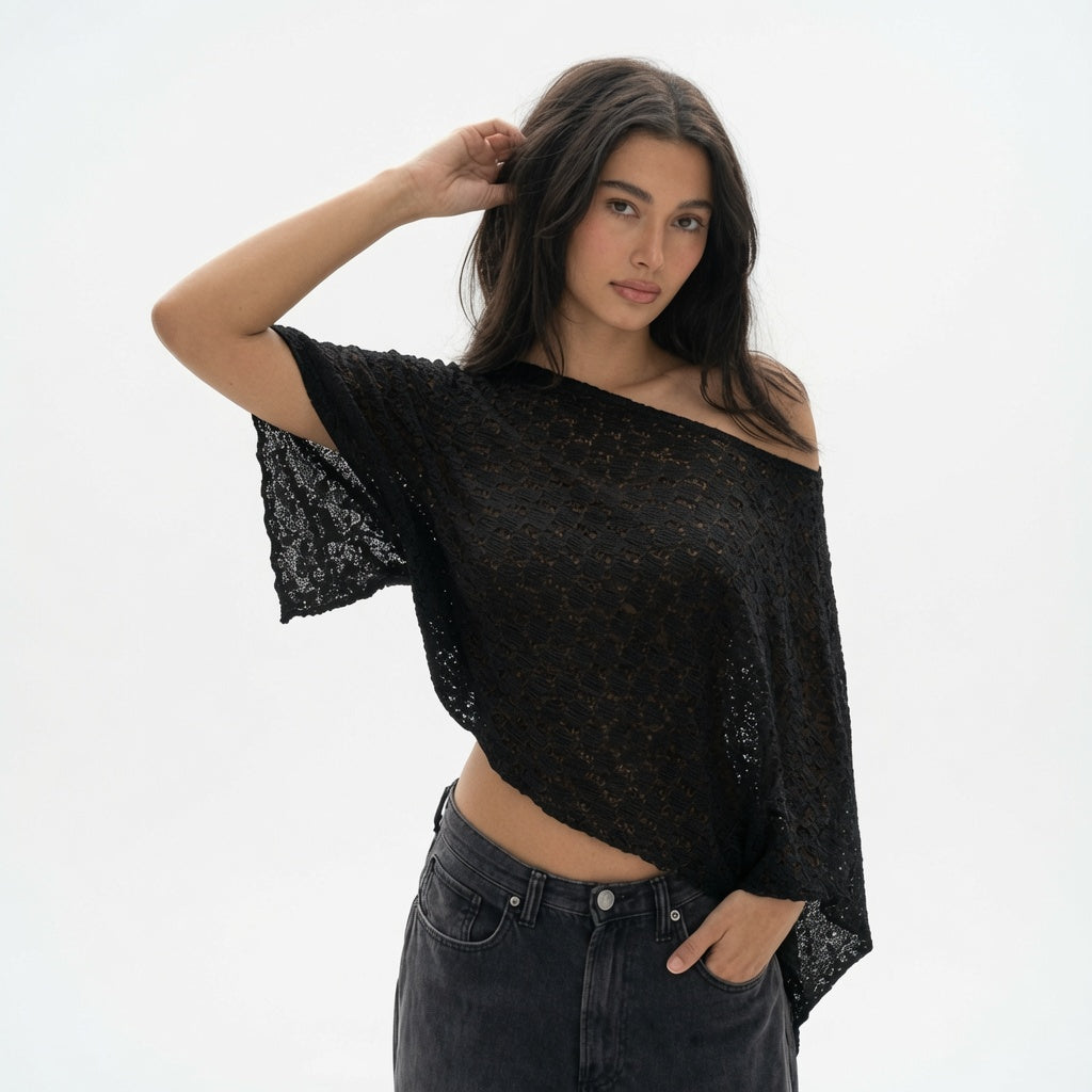 The Elara Asymmetrical Sheer Knit Cape