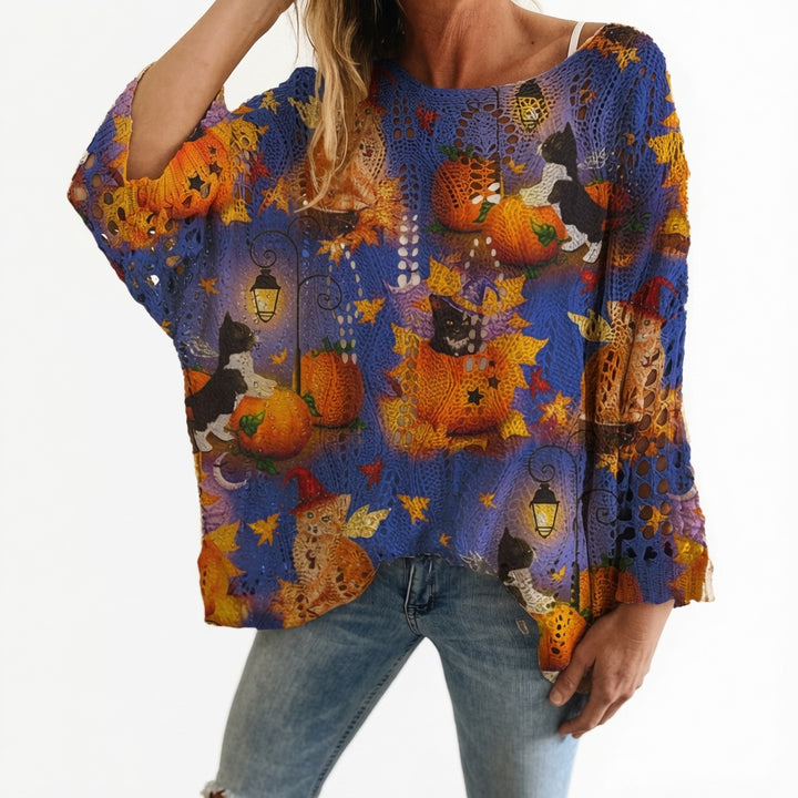 The Elara Pumpkin Night Openwork Sweater
