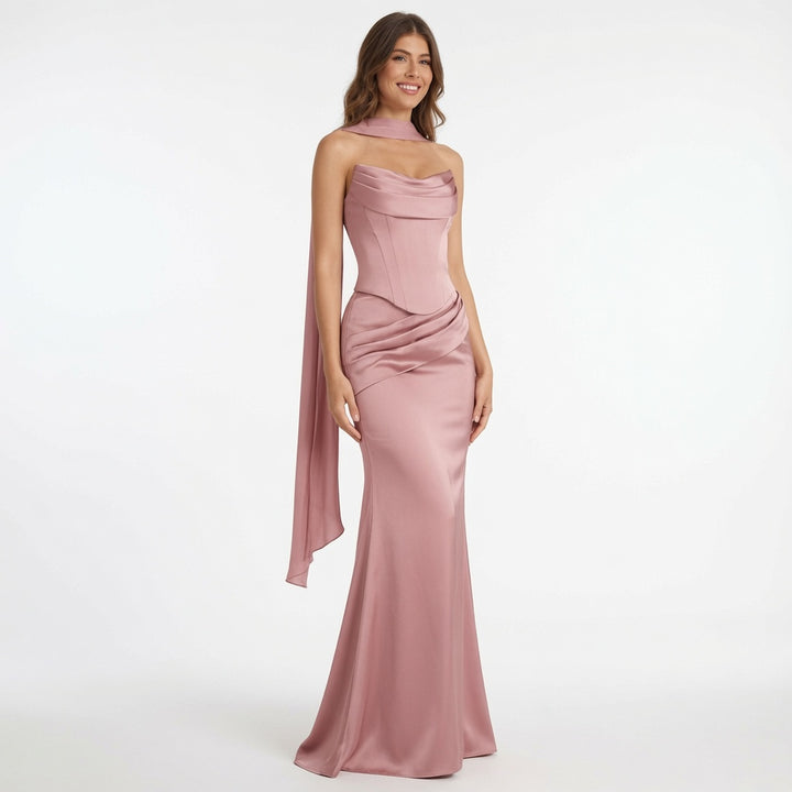 The Elara Made-to-Order Satin Scarf Mermaid Gown