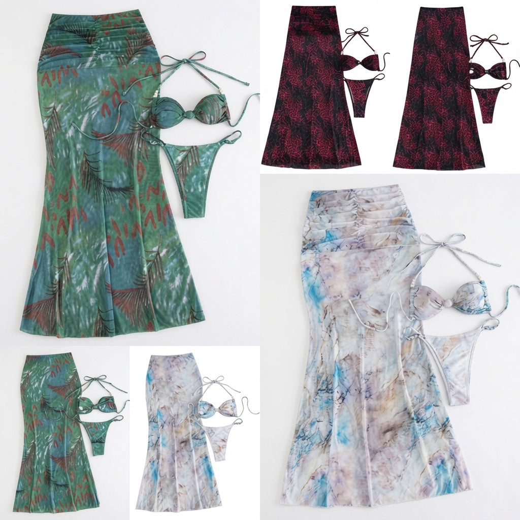 The Elara Pearl Knot Bikini Skirt Set
