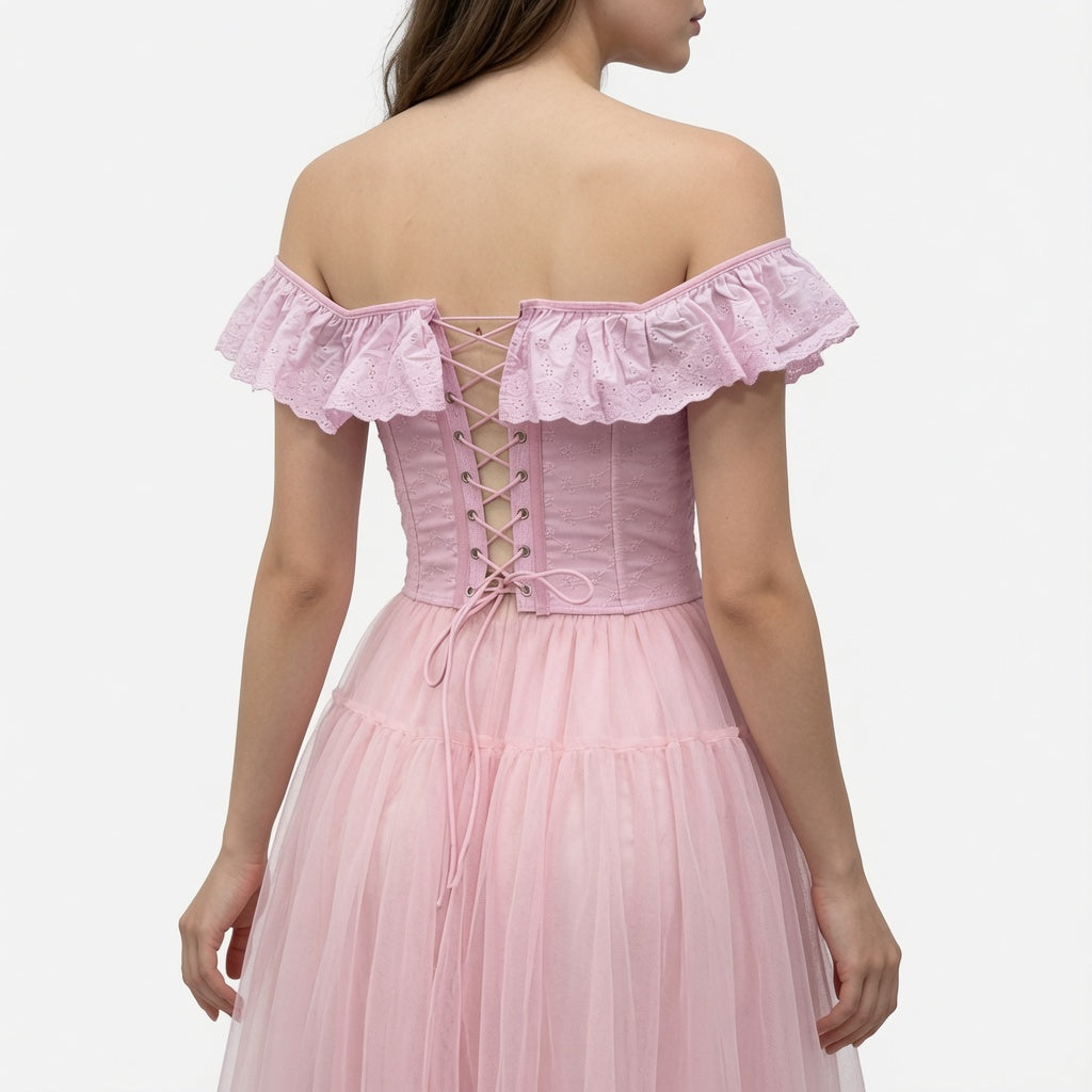 The Elara Ruffle Off-Shoulder Corset Top
