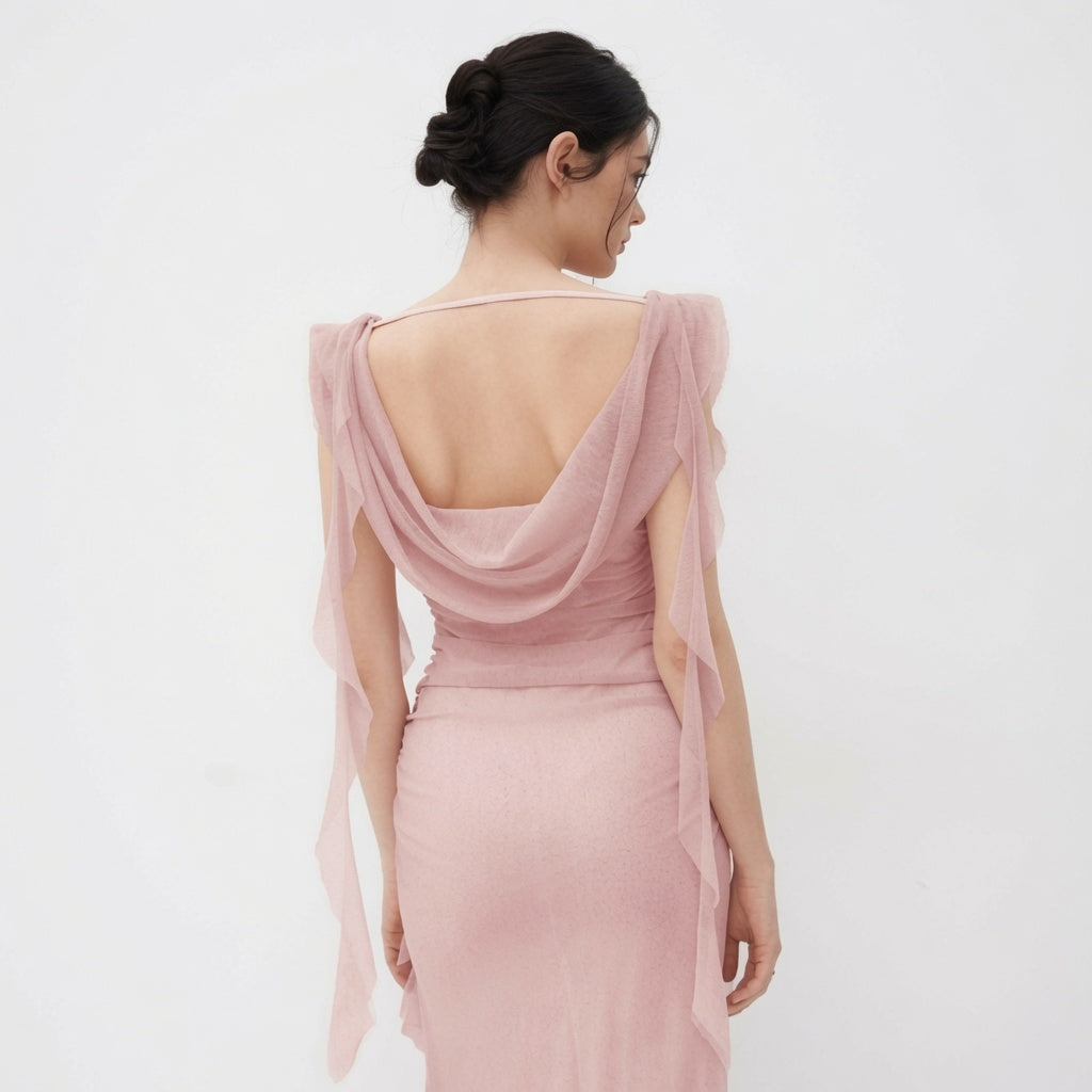 The Elara Cascading Ruffle Ruched Maxi