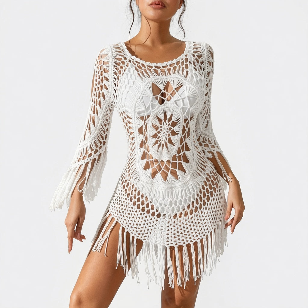 The Elara Crochet Fringe Cover-Up Top