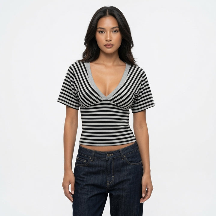 The Elara Striped Wrap Crop Top