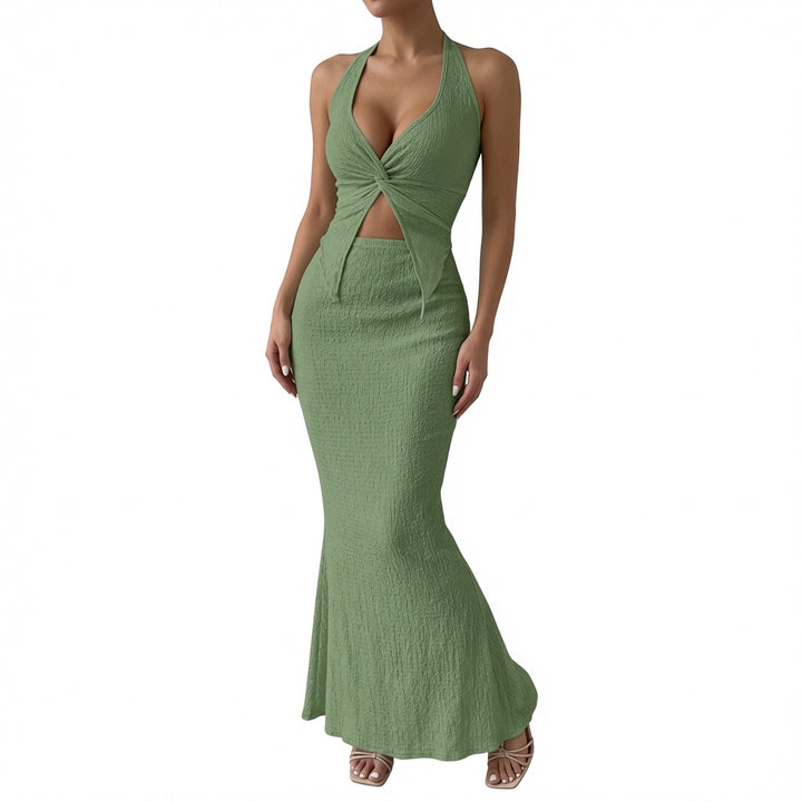 The Elara Twist Front Halter Maxi Set