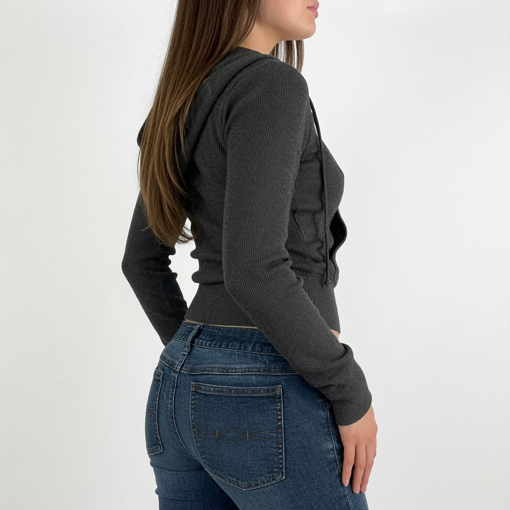 The Elara Sculpted Ribbed Zip Hoodie