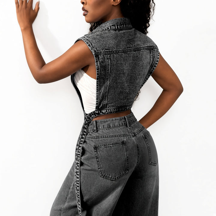 The Elara Longline Sleeveless Denim Vest