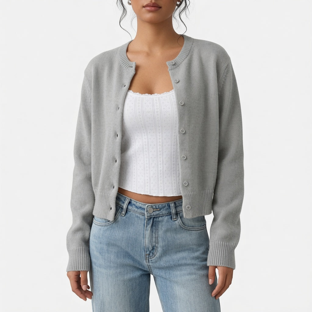 The Elara Lightweight Cropped Button Cardigan