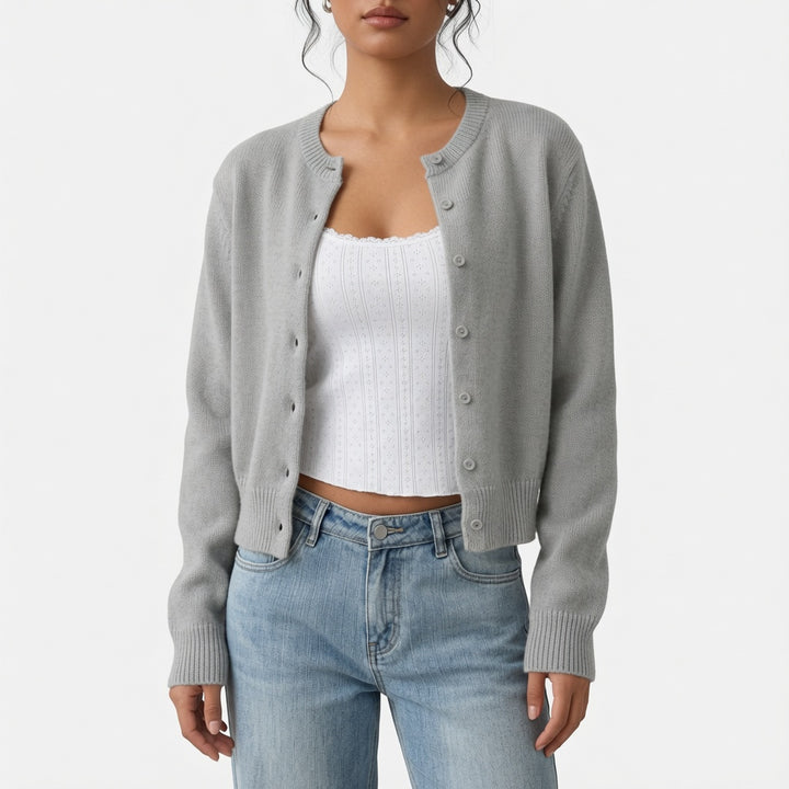 The Elara Lightweight Cropped Button Cardigan