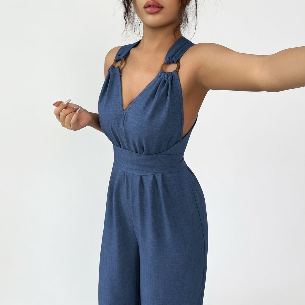 The Elara Ring Detail Wide Leg Romper