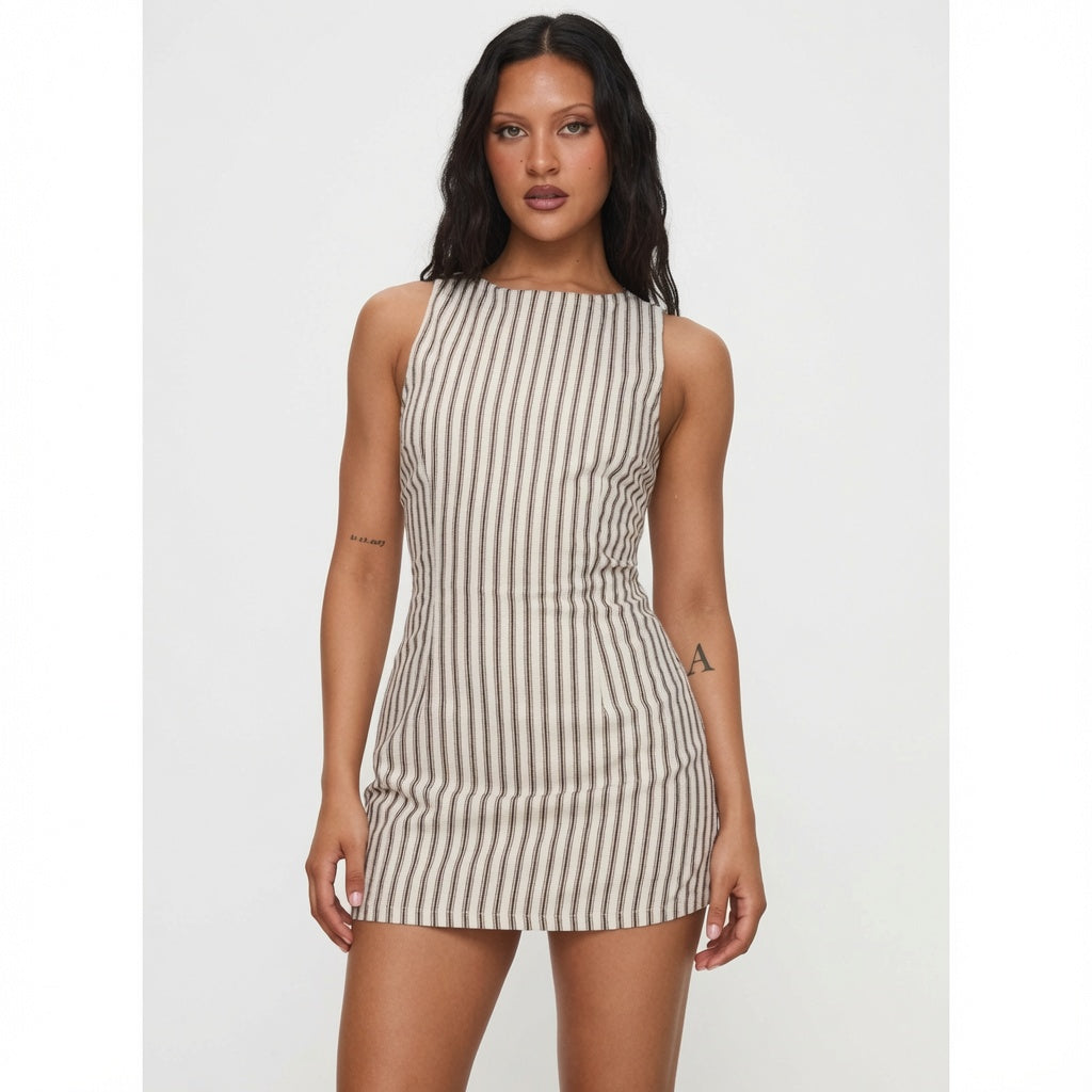The Elara Striped Tie-Waist Mini Dress