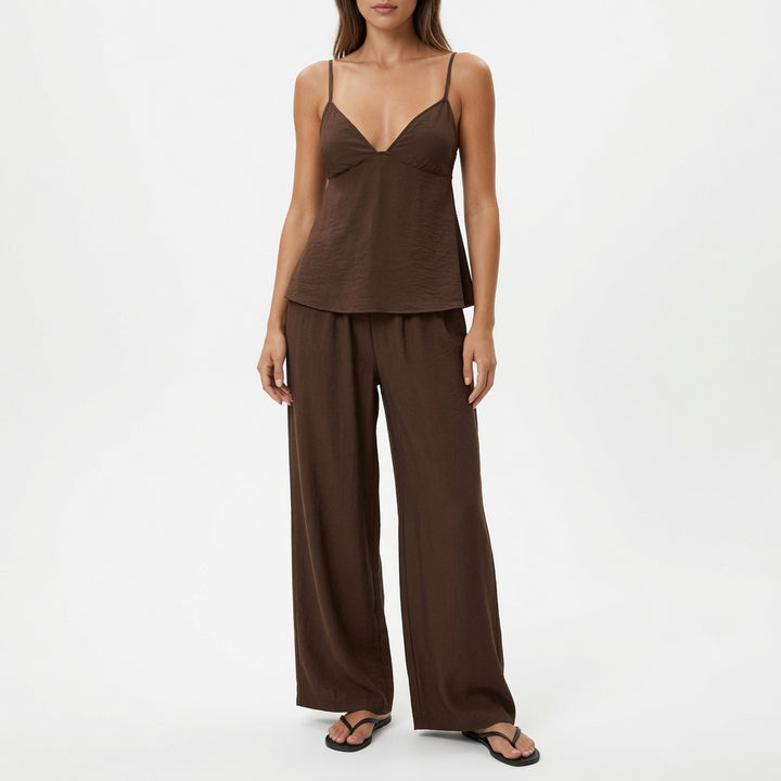 The Elara Luxe Draped Cami Wide Leg Set