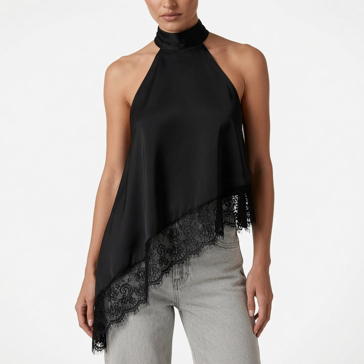 The Elara Satin Lace Halter Top