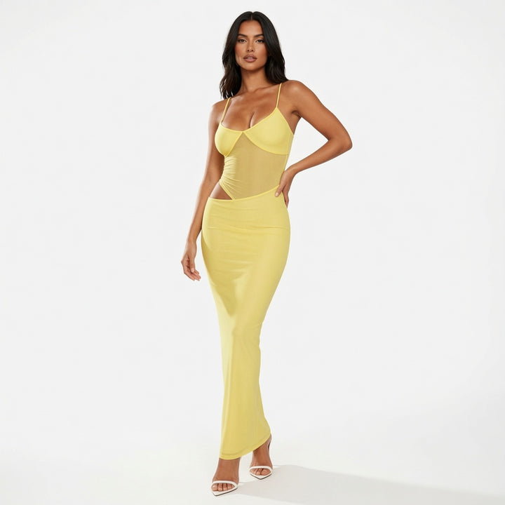 The Elara Sheer Mesh Cami Maxi Dress