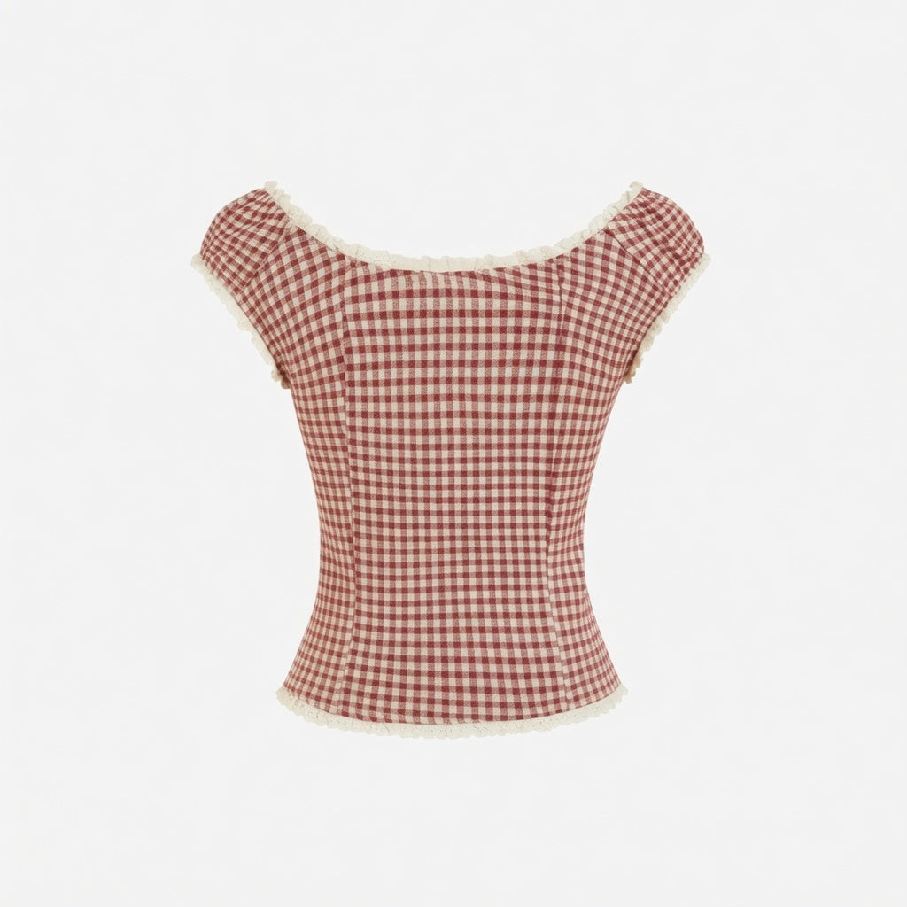 The Elara Gingham Sweetheart Crop Top