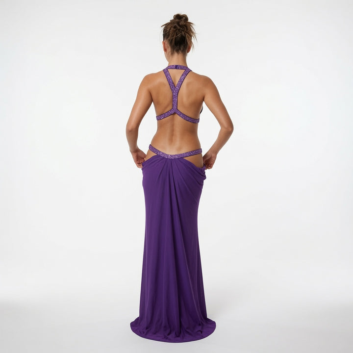 The Elara Cutout Rhinestone Halter Maxi Dress