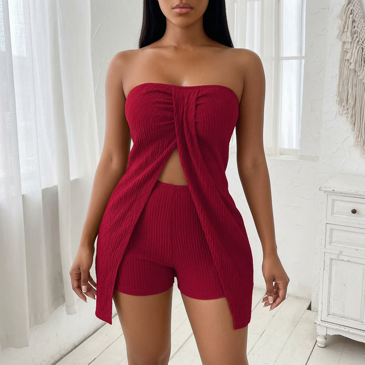 The Elara Textured Twist Front Cutout Top and Shorts Set