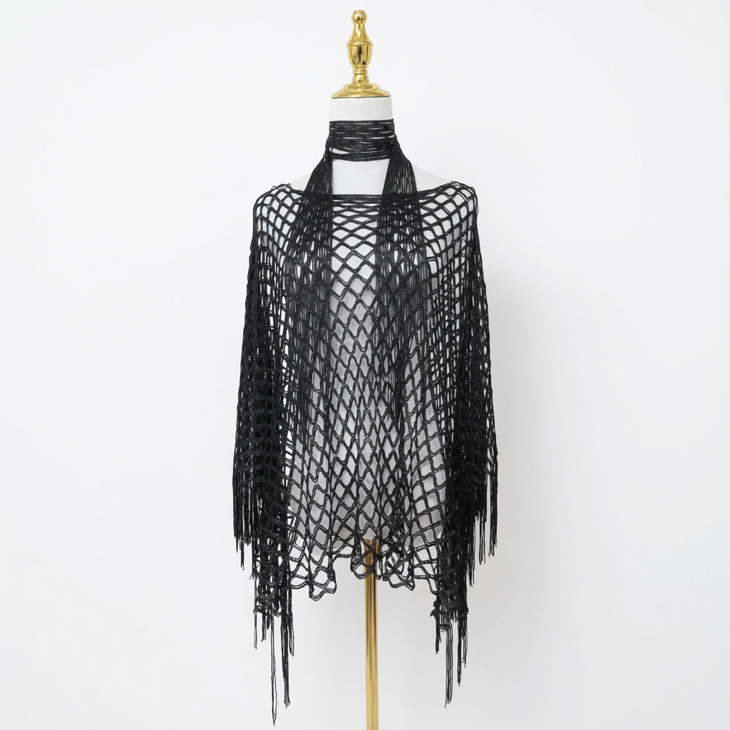 The Elara Fringe Chain Shawl Set