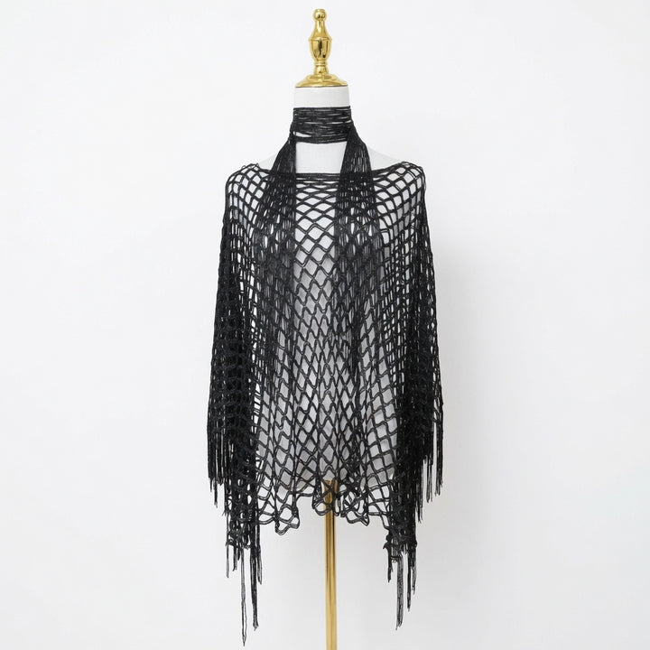 The Elara Fringe Chain Shawl Set