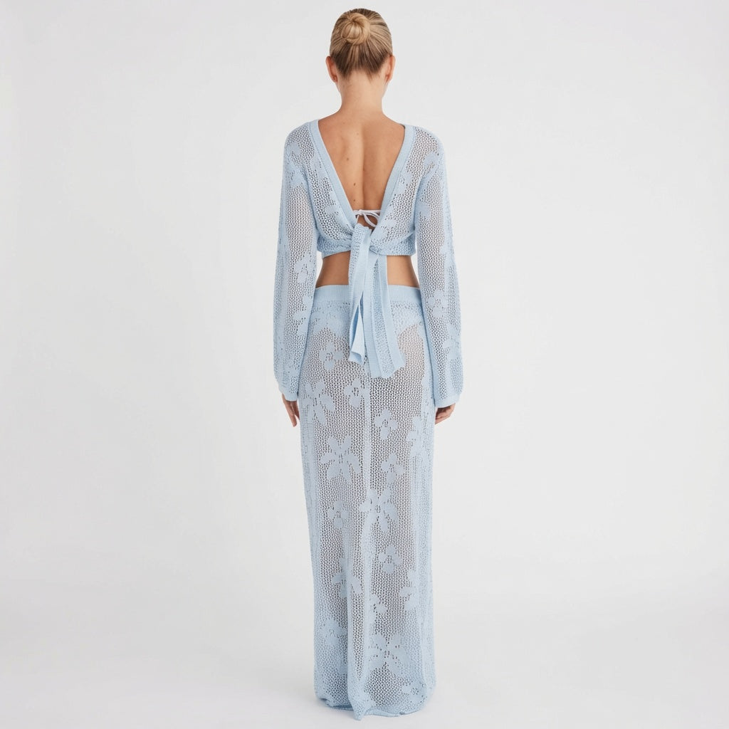 The Elara Crochet Floral Wrap Tie 2 Piece Cover Up Set