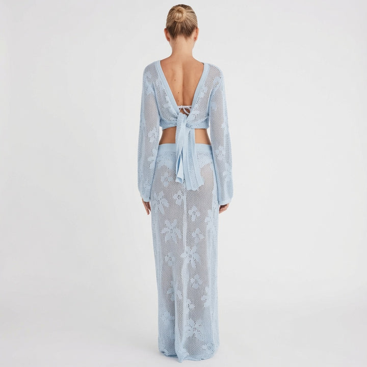 The Elara Crochet Floral Wrap Tie 2 Piece Cover Up Set